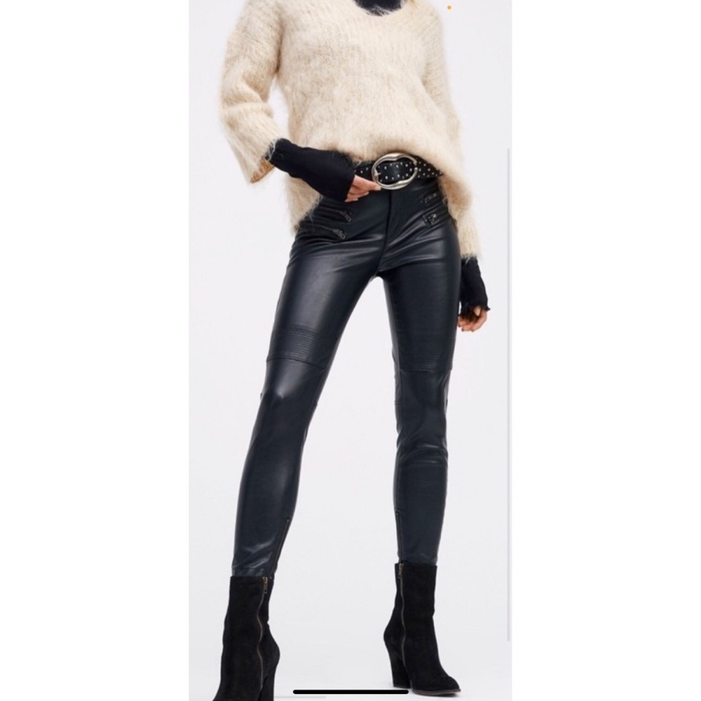 Free People Black Faux Leather Moto Pants